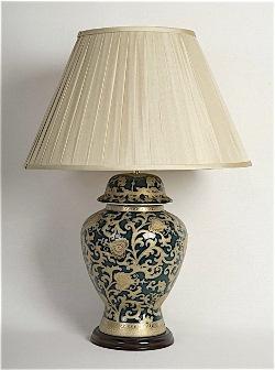 ALEXANDERS  35/46 CM  GOLD ARABESQUE/BLUE TEMPLE JAR LAMP
